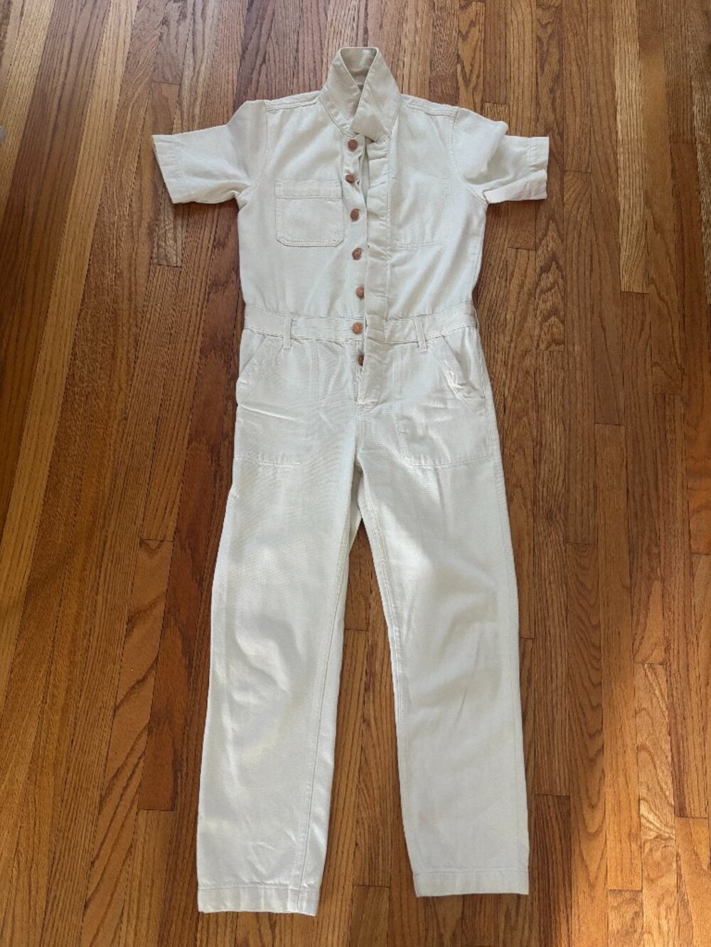 Everlane  Shortsleeve Off-White Denim Jumpsuite